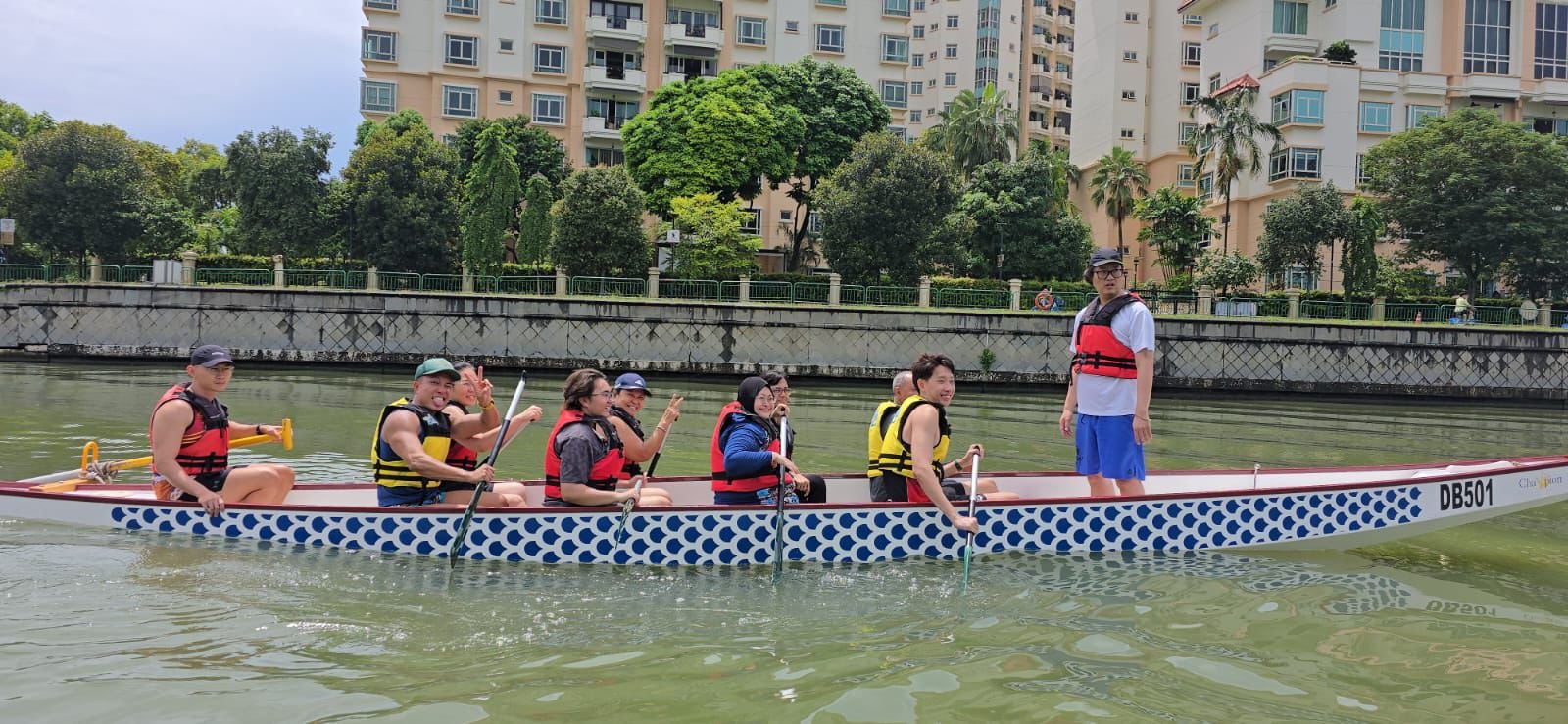 Upliven Community participants taking part in a dragon boating activity